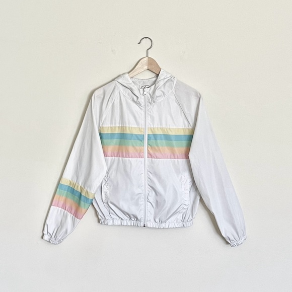 Twain Jackets & Blazers - Twain Retro Rainbow Pastel White Zip Up Windbreaker Jacket Women’s Medium
